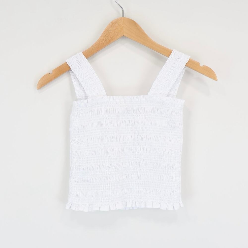 Madewell 100% Cotton Poplin Smocked Cropped Slim Fit Tank White Size XXS - Picture 5 of 9